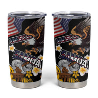 United States and American Samoa Together Tumbler Cup Bald Eagle and Polynesian Traditional Culture with Plumeria LT03 Black - Polynesian Pride