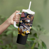 United States and American Samoa Together Tumbler With Handle Bald Eagle and Polynesian Traditional Culture with Plumeria LT03 - Polynesian Pride
