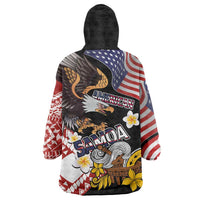 United States and American Samoa Together Wearable Blanket Hoodie Bald Eagle and Polynesian Traditional Culture with Plumeria LT03 - Polynesian Pride