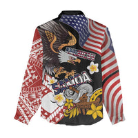 United States and American Samoa Together Women Casual Shirt Bald Eagle and Polynesian Traditional Culture with Plumeria LT03 - Polynesian Pride