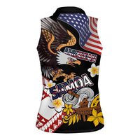 United States and American Samoa Together Women Sleeveless Polo Shirt Bald Eagle and Polynesian Traditional Culture with Plumeria LT03 - Polynesian Pride