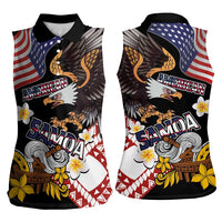 United States and American Samoa Together Women Sleeveless Polo Shirt Bald Eagle and Polynesian Traditional Culture with Plumeria LT03 - Polynesian Pride