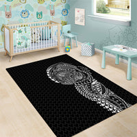 Hawaiian Traditional Tattoos Area Rug Kakau Tribal Tropical Plant Motif Black Color LT03 - Polynesian Pride