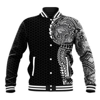 Hawaiian Traditional Tattoos Baseball Jacket Kakau Tribal Tropical Plant Motif Black Color LT03 Unisex Black - Polynesian Pride