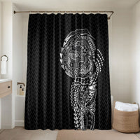 Hawaiian Traditional Tattoos Bathroom Set Kakau Tribal Tropical Plant Motif Black Color LT03 Shower Curtain Only Black - Polynesian Pride