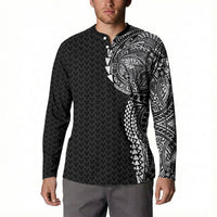 Hawaiian Traditional Tattoos Button Sweatshirt Kakau Tribal Tropical Plant Motif Black Color LT03 - Polynesian Pride