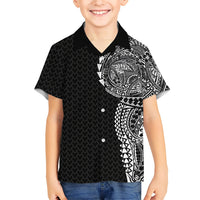 Hawaiian Traditional Tattoos Family Matching Long Sleeve Bodycon Dress and Hawaiian Shirt Kakau Tribal Tropical Plant Motif Black Color LT03 Son's Shirt Black - Polynesian Pride