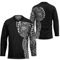Hawaiian Traditional Tattoos Hockey Jersey Kakau Tribal Tropical Plant Motif Black Color LT03 - Polynesian Pride