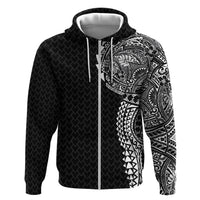 Hawaiian Traditional Tattoos Hoodie Kakau Tribal Tropical Plant Motif Black Color LT03 Zip Hoodie Black - Polynesian Pride