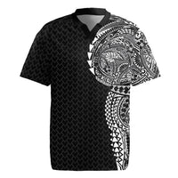 Hawaiian Traditional Tattoos Rugby Jersey Kakau Tribal Tropical Plant Motif Black Color LT03 Black - Polynesian Pride