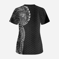 Hawaiian Traditional Tattoos Scrub Top Kakau Tribal Tropical Plant Motif Black Color LT03 - Polynesian Pride
