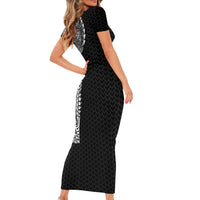 Hawaiian Traditional Tattoos Short Sleeve Bodycon Dress Kakau Tribal Tropical Plant Motif Black Color LT03 - Polynesian Pride