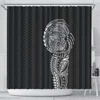 Hawaiian Traditional Tattoos Shower Curtain Kakau Tribal Tropical Plant Motif Black Color LT03 - Polynesian Pride