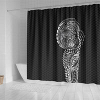Hawaiian Traditional Tattoos Shower Curtain Kakau Tribal Tropical Plant Motif Black Color LT03 - Polynesian Pride