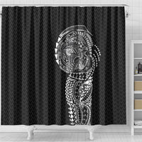 Hawaiian Traditional Tattoos Shower Curtain Kakau Tribal Tropical Plant Motif Black Color LT03 - Polynesian Pride