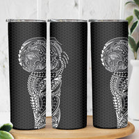 Hawaiian Traditional Tattoos Skinny Tumbler Kakau Tribal Tropical Plant Motif Black Color LT03 - Polynesian Pride