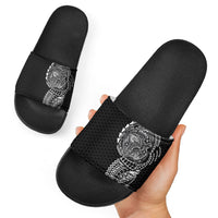 Hawaiian Traditional Tattoos Slide Sandals Kakau Tribal Tropical Plant Motif Black Color LT03 - Polynesian Pride