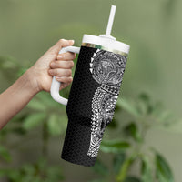 Hawaiian Traditional Tattoos Tumbler With Handle Kakau Tribal Tropical Plant Motif Black Color LT03 - Polynesian Pride
