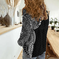 Hawaiian Traditional Tattoos Women Casual Shirt Kakau Tribal Tropical Plant Motif Black Color LT03 - Polynesian Pride