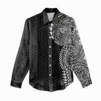 Hawaiian Traditional Tattoos Women Casual Shirt Kakau Tribal Tropical Plant Motif Black Color LT03 - Polynesian Pride