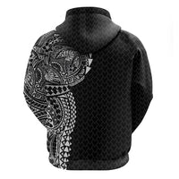 Hawaiian Traditional Tattoos Zip Hoodie Kakau Tribal Tropical Plant Motif Black Color LT03 - Polynesian Pride