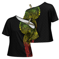 Hawaiian Traditional Tattoos Cross Shoulder Shirt Kakau Tribal Tropical Plant Motif Kanaka Maoli Flag Color Inspired LT03 - Polynesian Pride