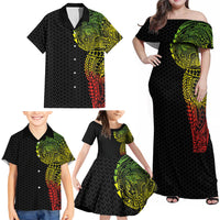 Hawaiian Traditional Tattoos Family Matching Off Shoulder Maxi Dress and Hawaiian Shirt Kakau Tribal Tropical Plant Motif Kanaka Maoli Flag Color Inspired LT03 - Polynesian Pride