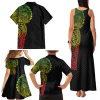 Hawaiian Traditional Tattoos Family Matching Tank Maxi Dress and Hawaiian Shirt Kakau Tribal Tropical Plant Motif Kanaka Maoli Flag Color Inspired LT03 - Polynesian Pride