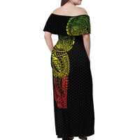 Hawaiian Traditional Tattoos Off Shoulder Maxi Dress Kakau Tribal Tropical Plant Motif Kanaka Maoli Flag Color Inspired LT03 - Polynesian Pride