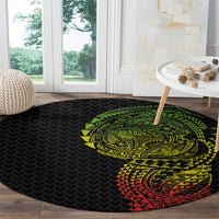 Hawaiian Traditional Tattoos Round Carpet Kakau Tribal Tropical Plant Motif Kanaka Maoli Flag Color Inspired LT03 - Polynesian Pride