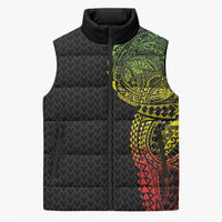 Hawaiian Traditional Tattoos Sleeveless Puffer Jacket Kakau Tribal Tropical Plant Motif Kanaka Maoli Flag Color Inspired LT03 Unisex Multicolor - Polynesian Pride