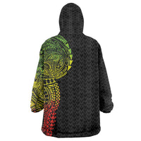 Hawaiian Traditional Tattoos Wearable Blanket Hoodie Kakau Tribal Tropical Plant Motif Kanaka Maoli Flag Color Inspired LT03 - Polynesian Pride