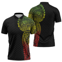 Hawaiian Traditional Tattoos Zipper Polo Shirt Kakau Tribal Tropical Plant Motif Kanaka Maoli Flag Color Inspired LT03 - Polynesian Pride