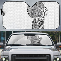 Hawaiian Traditional Tattoos Auto Sun Shade Kakau Tribal Tropical Plant Motif White Color LT03 White - Polynesian Pride