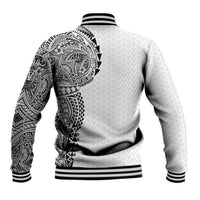 Hawaiian Traditional Tattoos Baseball Jacket Kakau Tribal Tropical Plant Motif White Color LT03 - Polynesian Pride