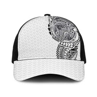 Hawaiian Traditional Tattoos Baseball Net Cap Kakau Tribal Tropical Plants Motif White Color