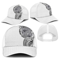 Hawaiian Traditional Tattoos Baseball Net Cap Kakau Tribal Tropical Plants Motif White Color