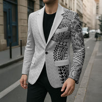 Hawaiian Traditional Tattoos Blazer Kakau Tribal Tropical Plant Motif White Color LT03 - Polynesian Pride