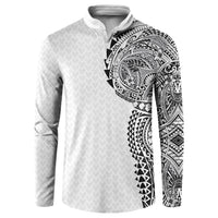 Hawaiian Traditional Tattoos Button Sweatshirt Kakau Tribal Tropical Plant Motif White Color