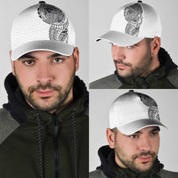 Hawaiian Traditional Tattoos Classic Cap Kakau Tribal Tropical Plants Motif White Color