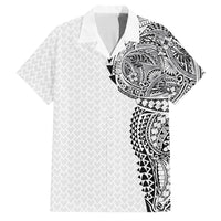 Hawaiian Traditional Tattoos Family Matching Summer Maxi Dress and Hawaiian Shirt Kakau Tribal Tropical Plant Motif White Color LT03 Dad's Shirt - Short Sleeve White - Polynesian Pride