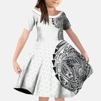 Hawaiian Traditional Tattoos Kid Short Sleeve Dress Kakau Tribal Tropical Plant Motif White Color LT03 KID White - Polynesian Pride