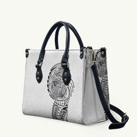 Hawaiian Traditional Tattoos Leather Bag Kakau Tribal Tropical Plant Motif White Color LT03 White - Polynesian Pride
