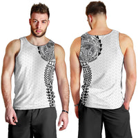 Hawaiian Traditional Tattoos Men Tank Top Kakau Tribal Tropical Plant Motif White Color LT03 - Polynesian Pride