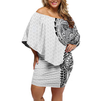 Hawaiian Traditional Tattoos Off Shoulder Short Dress Kakau Tribal Tropical Plant Motif White Color LT03 Women White - Polynesian Pride