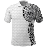 Hawaiian Traditional Tattoos Polo Shirt Kakau Tribal Tropical Plant Motif White Color LT03 White - Polynesian Pride