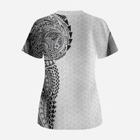Hawaiian Traditional Tattoos Scrub Top Kakau Tribal Tropical Plant Motif White Color LT03 - Polynesian Pride