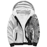 Hawaiian Traditional Tattoos Sherpa Hoodie Kakau Tribal Tropical Plant Motif White Color LT03 Unisex White - Polynesian Pride