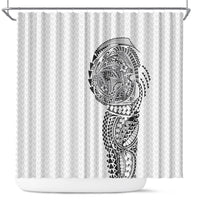 Hawaiian Traditional Tattoos Shower Curtain Kakau Tribal Tropical Plant Motif White Color LT03 White - Polynesian Pride