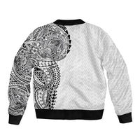 Hawaiian Traditional Tattoos Sleeve Zip Bomber Jacket Kakau Tribal Tropical Plant Motif White Color LT03 - Polynesian Pride